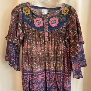 Anthropologie Flowy Boho Embroidered Top